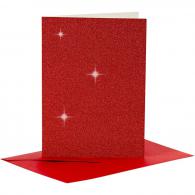 Creativ Company - CC Kaarten &amp; Enveloppen 10,5x15 cm Glitter Rood 4 stuks - #590710