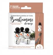 GC Holzperlen-Anhänger-Set – Schneemann – 5 Stück - #599203